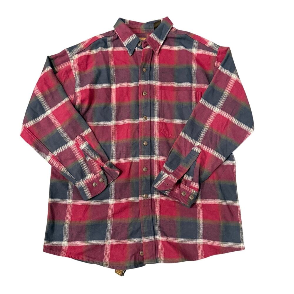 St. John’s Bay Heavyweight Red Navy Plaid Flannel Shirt Men Large Fall Winter